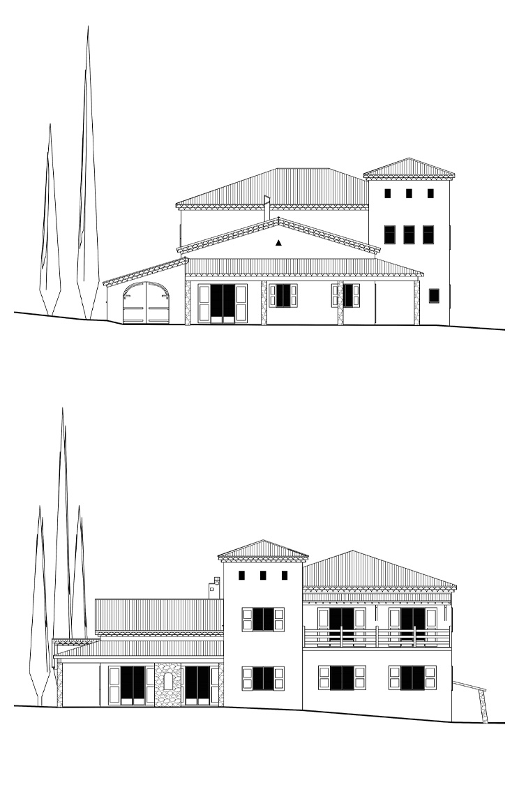 Élévations de façade pour permis de construire d’une extension de maison à Saint-Privat-des-Vieux